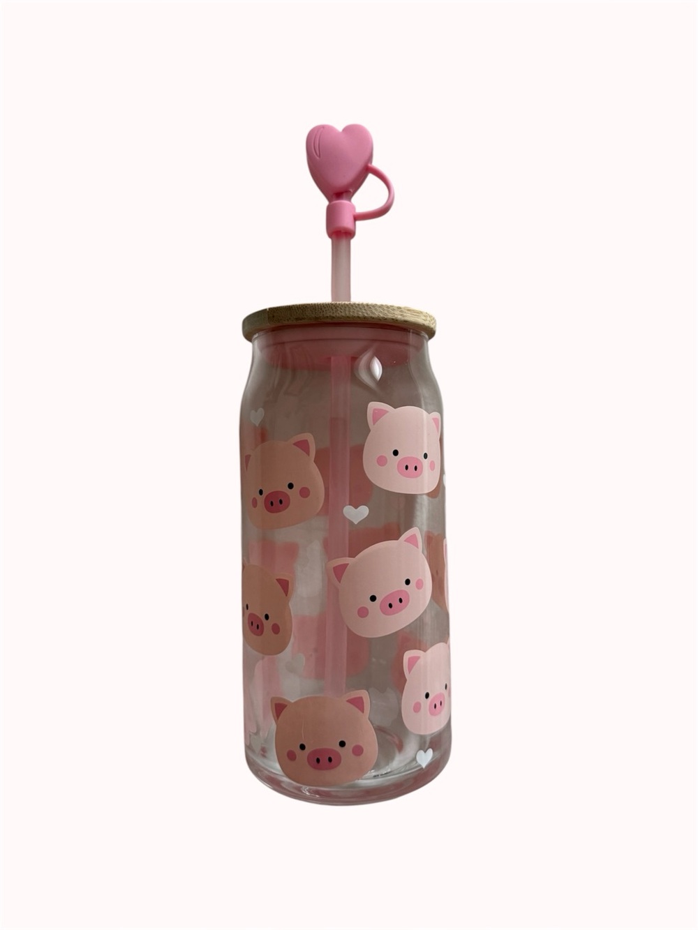 Glass pig tumbler with straw topper